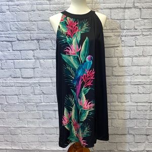Tommy Bahama Black Sleeveless Parrot Bird Dress L